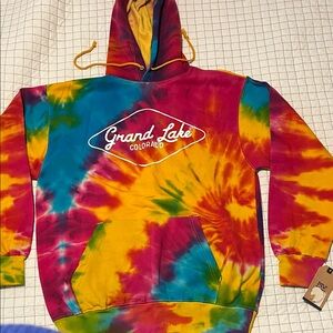 MV Sport Pink and Yellow Tie-Dye Hoodie NWT